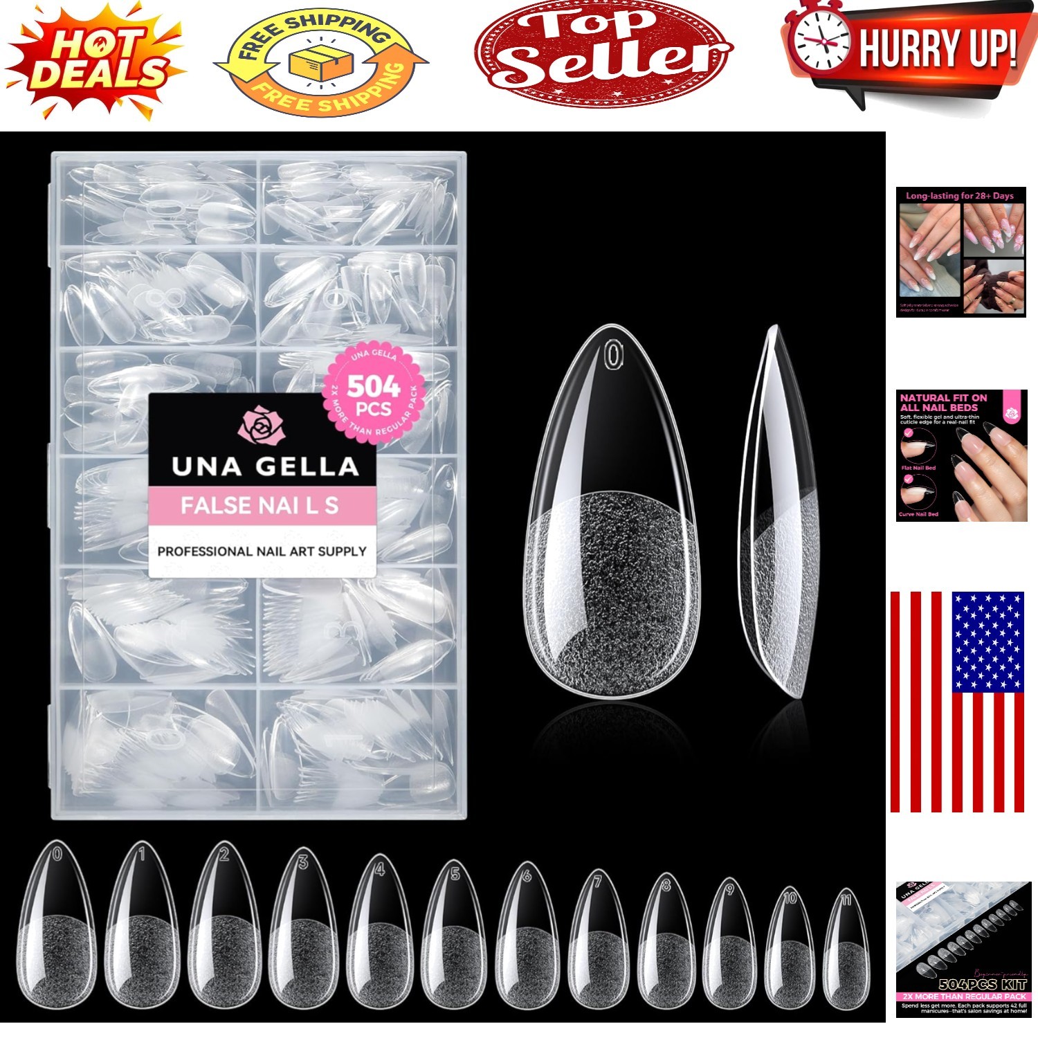 504PCS Clear Almond Fake Nail Tips – Professional DIY Press-On Extensions