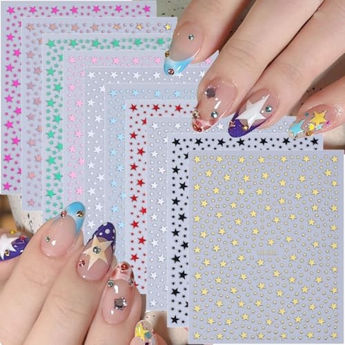 10 Sheets Star Nail Stickers for Nail Art 3D Self Star Nail Stickers-15