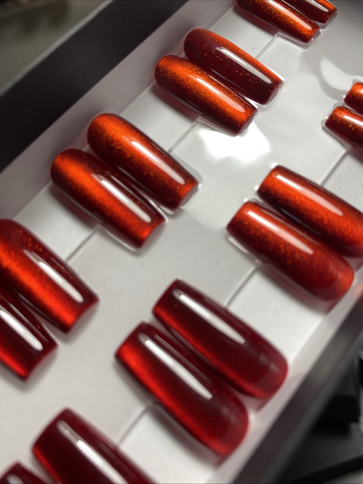 💕 Press On Nails Handmade 26 Medium Square Red Cateye Nails Gel / Gel Polish