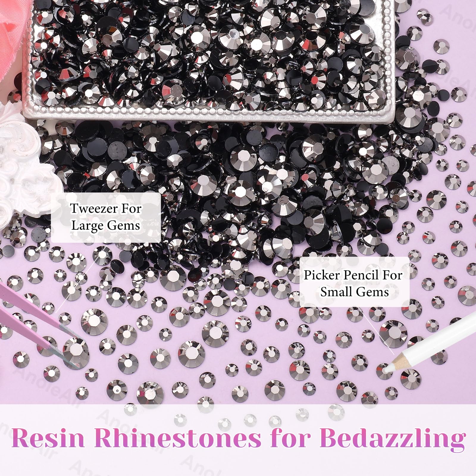 12000Pcs Black Silver Rhinestones for Bedazzling Kit, 2/3/4/5/6mm Mix Sizes J…