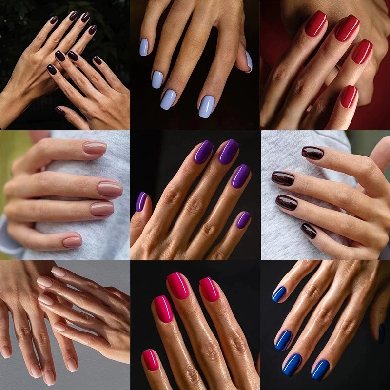 24Pcs Glossy Nude Square Press On Nails Full Cover False Nails Reusable