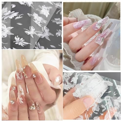10 Rolls White Flower Nail Foil Holographic Nail Art Foil White Flower Style