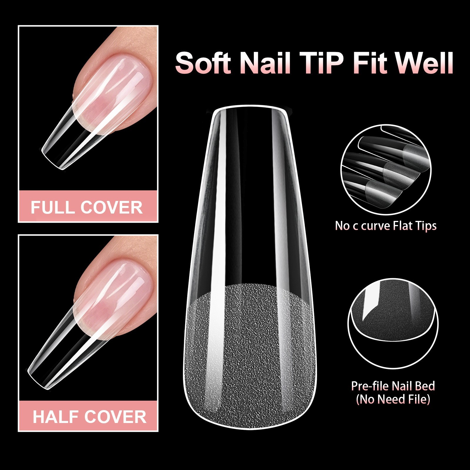 Soft Gel Nail Tips ~Almond Square Oval Stiletto Coffin Shape Nails ~120pcs/Box