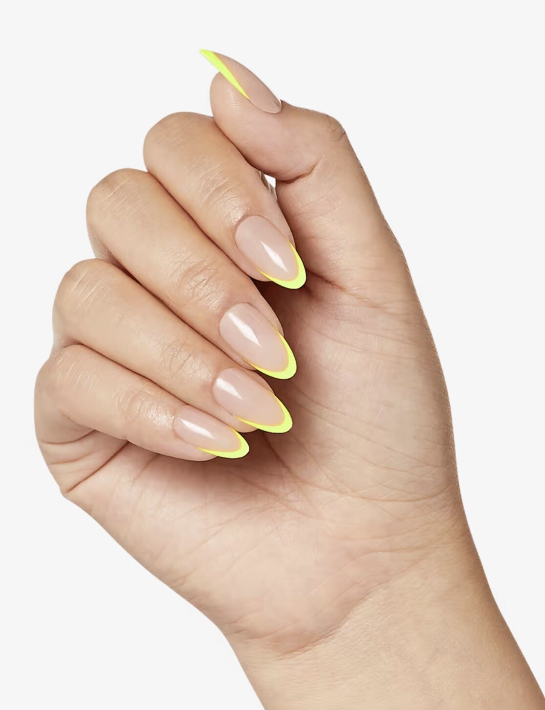2 Kiss Salon Acrylic Nude/Neon Yellow French Nails, Medium Coffin # 91372