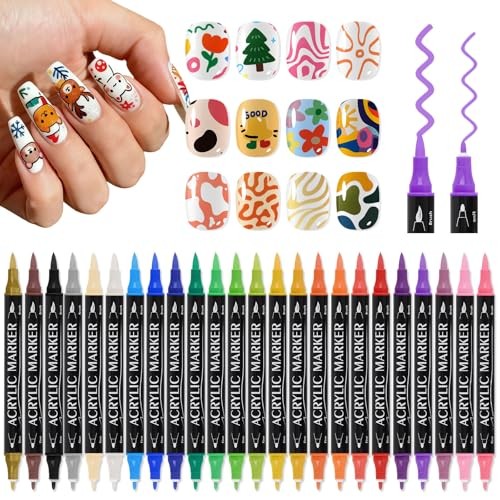 24 Colors Double-End Nail Art Pens for Painting Nails – Quick Dry
