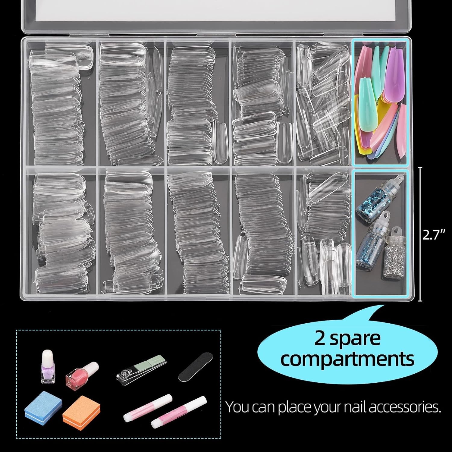 Elegant 500 Pcs Square Nail Tips – Full Cover Clear Design for Perfect Nails