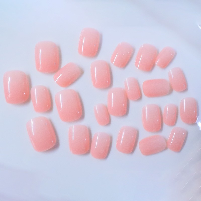 48pcs Short Almond Press on Nails, Nude Pink Solid Gloss Natural Daily Nail Art