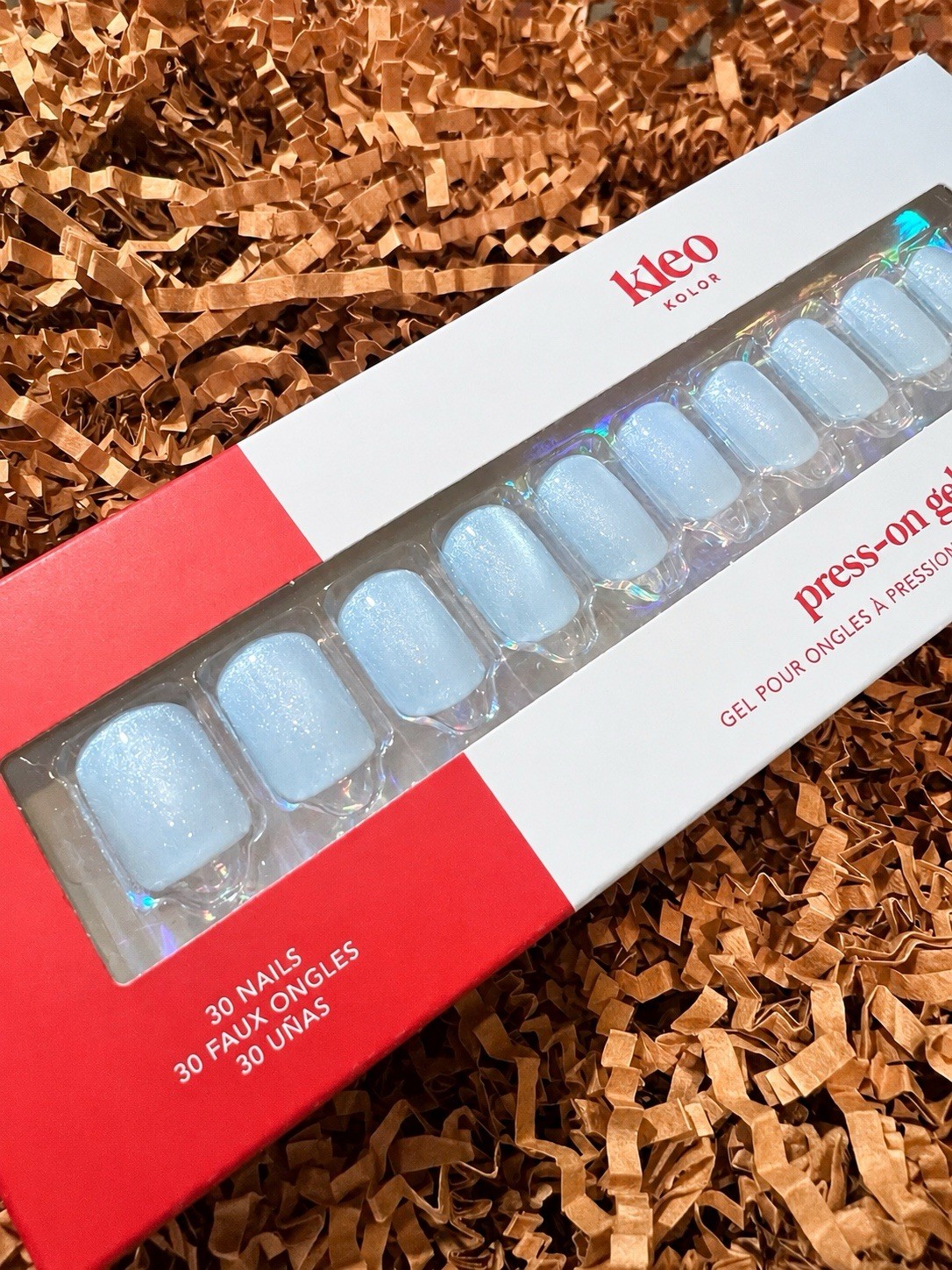 New Kleo Kolor 30 Press-On Gel Nails~Ice Quartz~Frosty Light Blue~Short Squoval