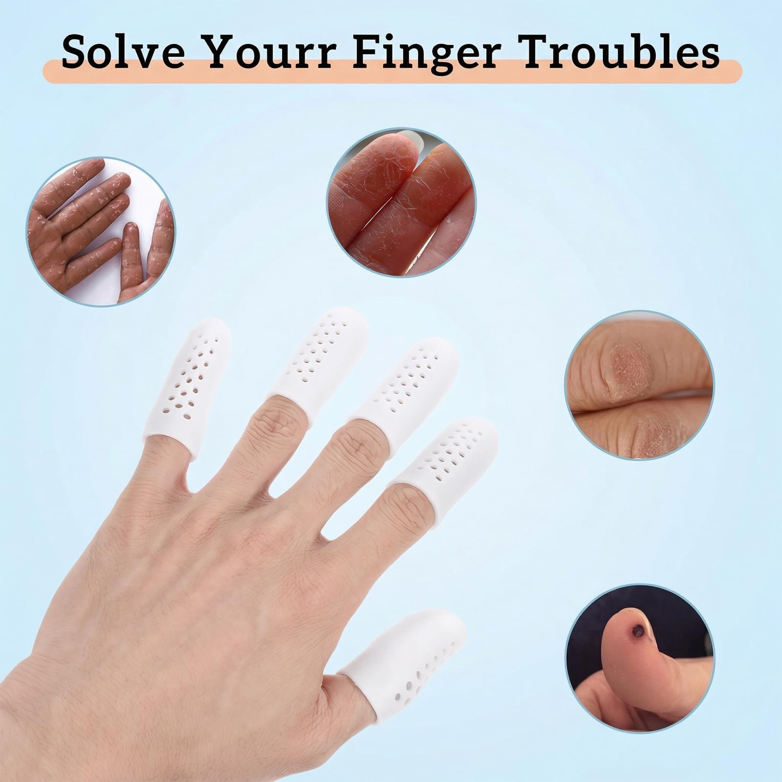 16 Pcs Silicone Finger Sleeve Gel Finger Cot with Air Holes Breathable Finger…
