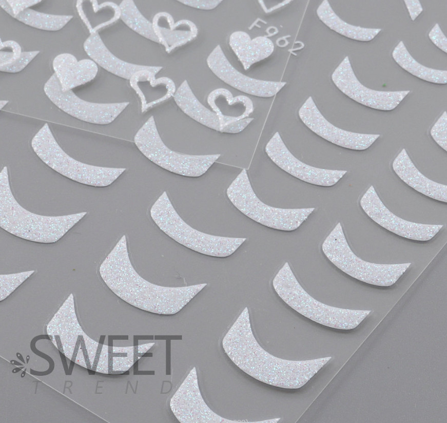 White Glitter 3D Nail Stickers Heart Star Butterfly French Transfer Decals NS52