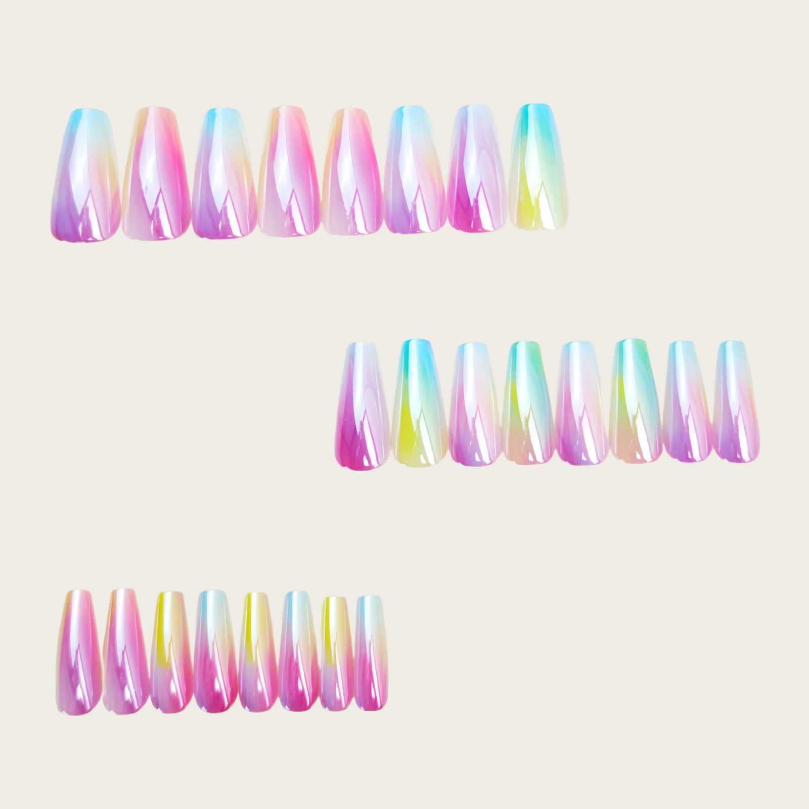 Chrome Press on Nails Medium Coffin Fake Dreamy Medium, Multicolor