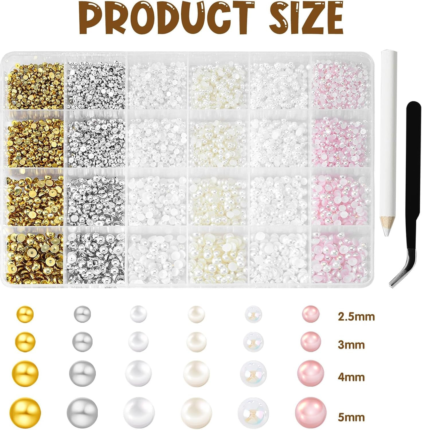 10000Pcs Nail Pearls, Flatback Pearl Charms for Nails Design in 6 Colors & 4 Siz