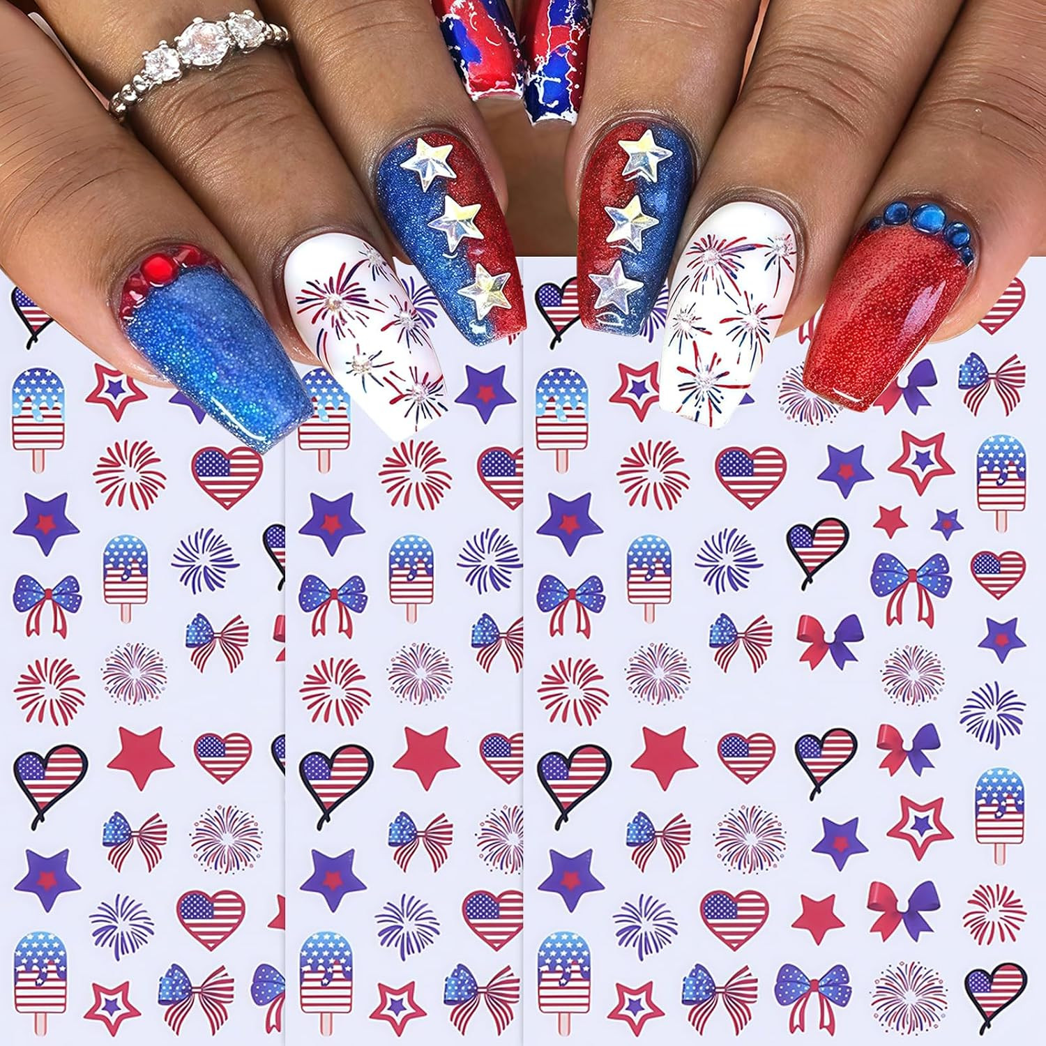 6 Sheets Independence Day Nail Stickers for Nail Art,4Th of July Nail Stickers P