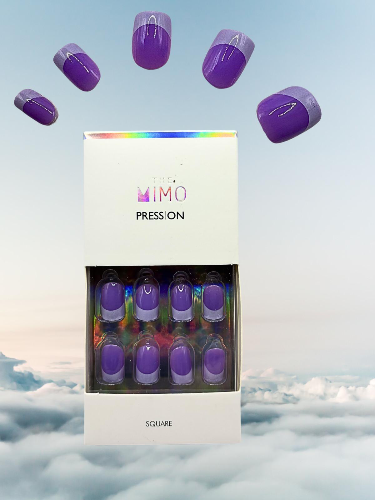 THE MIMO Press-On Nails Square – Lavender with White French Tip, 24pcs Reusable