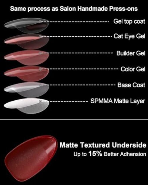 Burgundy Red Cat Eye Press on Almond Nails Short 16 Sizes Glass red cat eye
