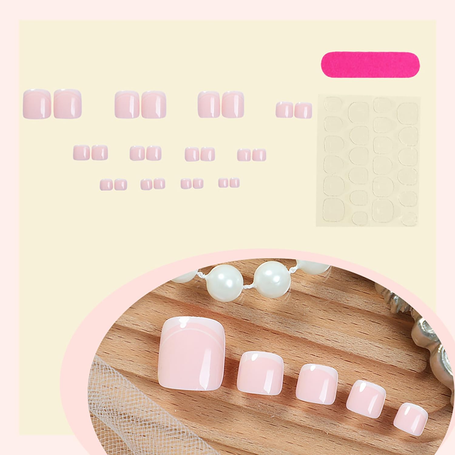 French Tip Press on Toenails Square Pink Fake Toenails Cute Acrylic Toe Nails…
