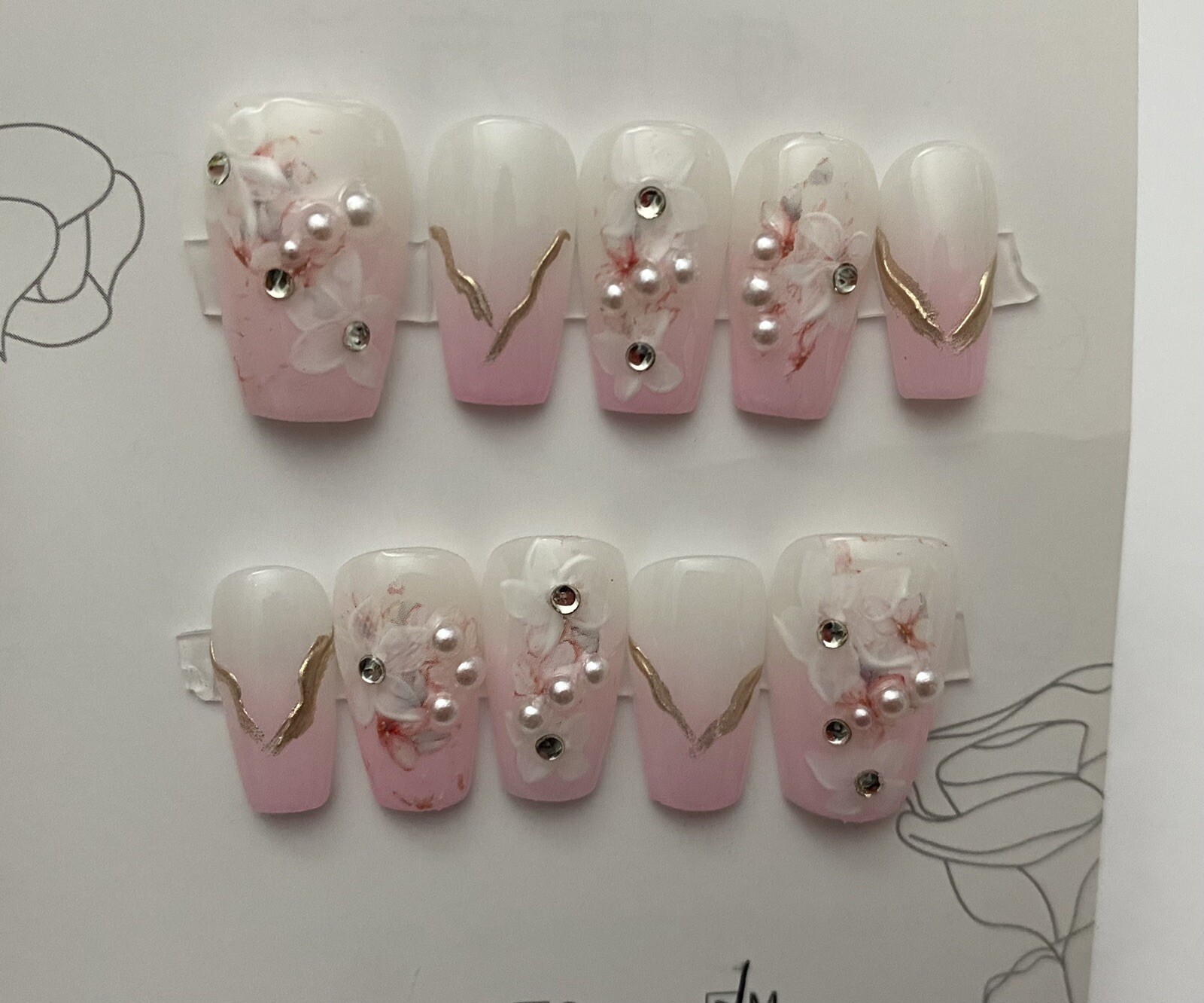 Flowers Blossom -custom Nails Handmade press on nails-10 pcs-Medium