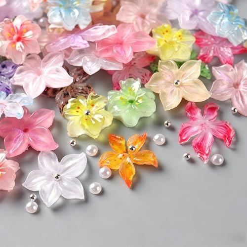120Pcs Nails Charms 3D Colorful Flowers Nail Rhinestones Hibiscus Summer Flower