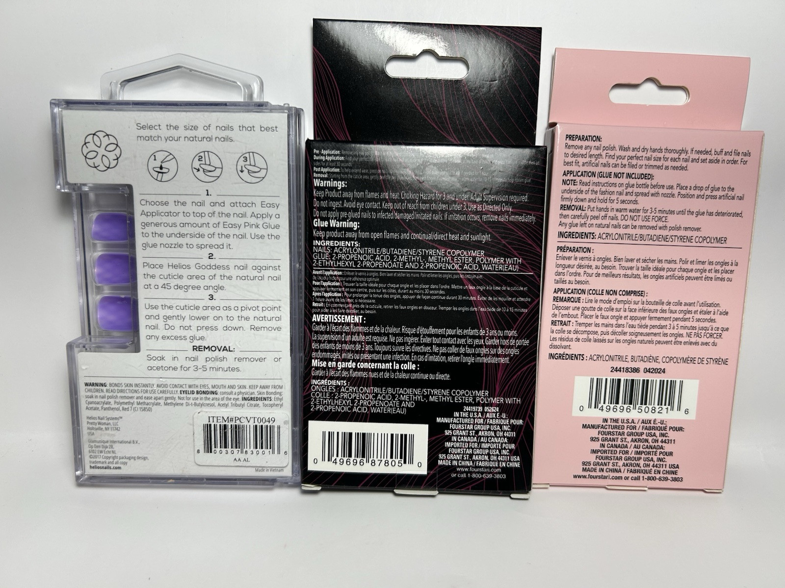 3 X Faux Nails (1 w/ Glue ) Purple,Blue, Matte, Sparkly, Metallic~LOT OF 3~NIB!