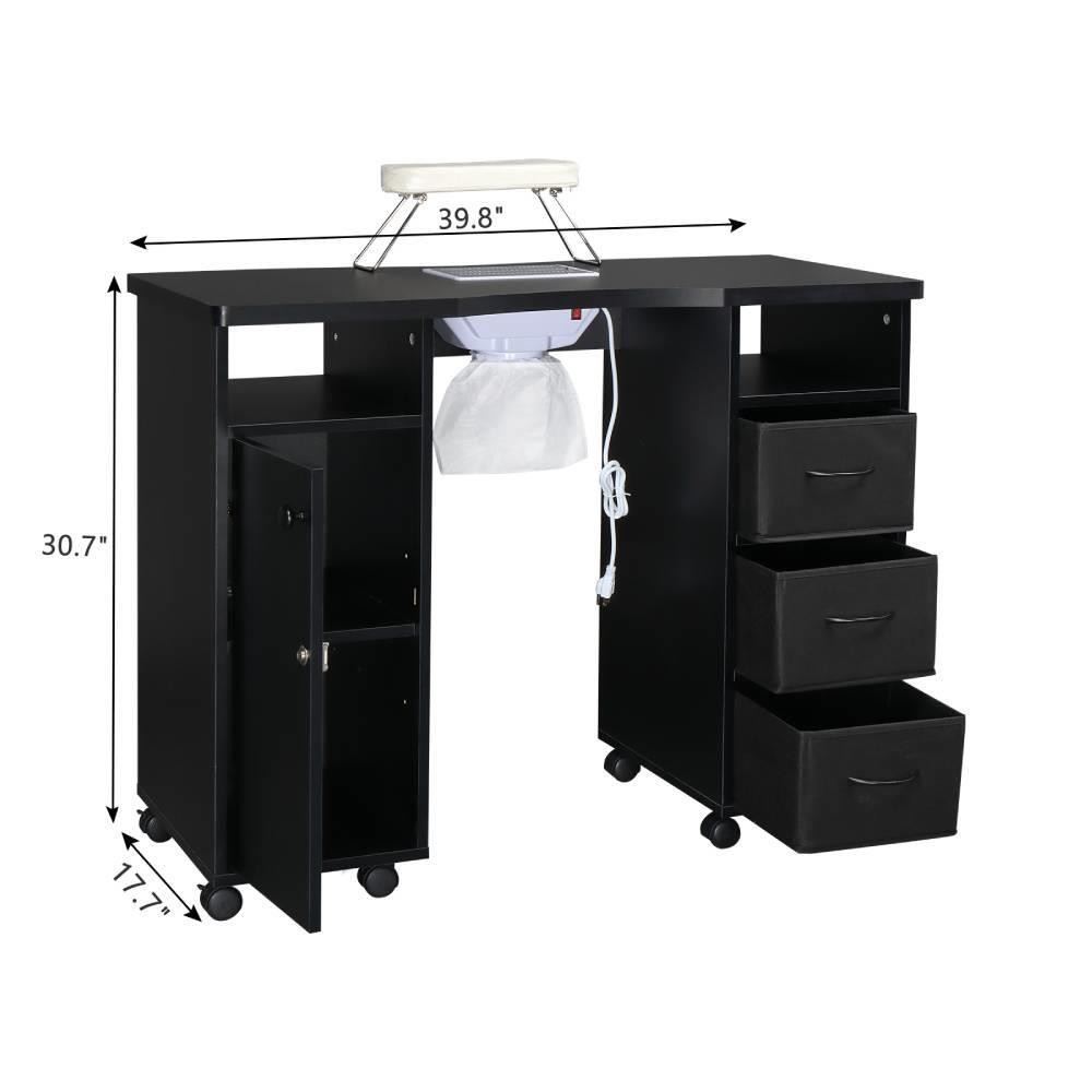 Manicure Table, Nail Beauty Manicure Desk, Wrist Cushion,Storage Drawers, Wheels