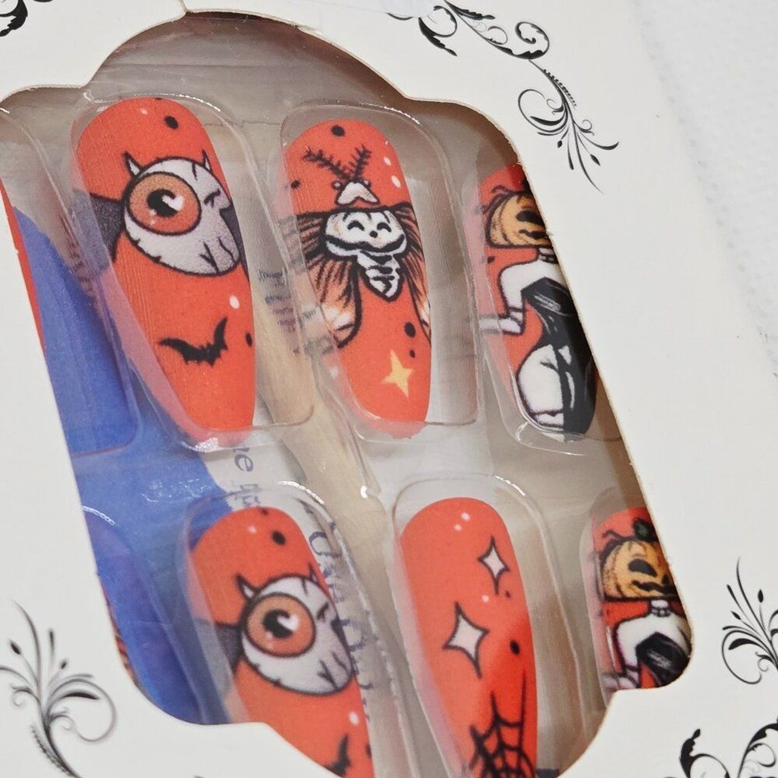NIB SET OF 2 HALLOWEEN DECOR/PARTY PRESS ON NAILS, GHOSTS, PUMPKINS, 48 TOTAL