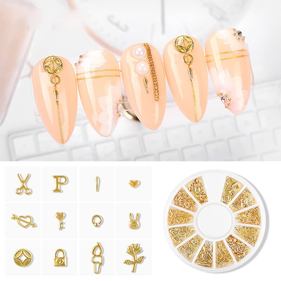 6 Boxes Gold Metal Nail Studs Heart Star Moon Sea Creatures Gold Nail Charms …