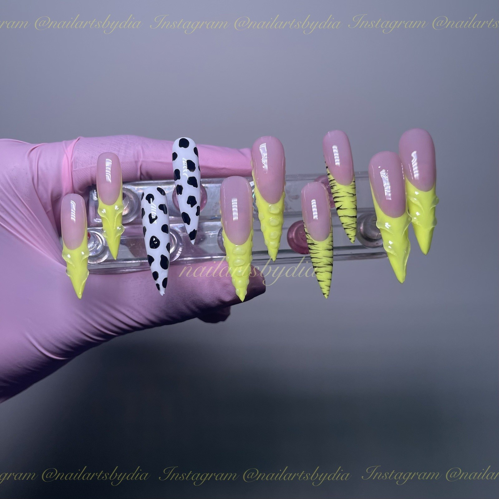 Authentic Nail Arts by Dia Long Stiletto Press-On Nails Yellow 3D Animal Print