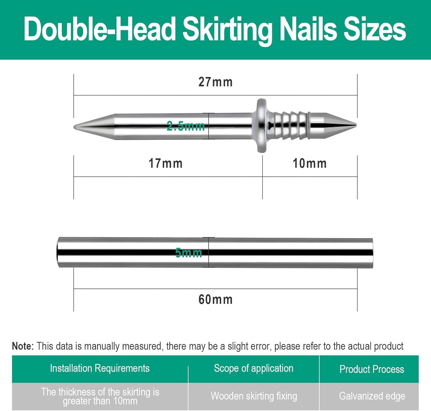 250 Pcs Double Head Skirting Nails – Invisible Screws for Seamless Finish