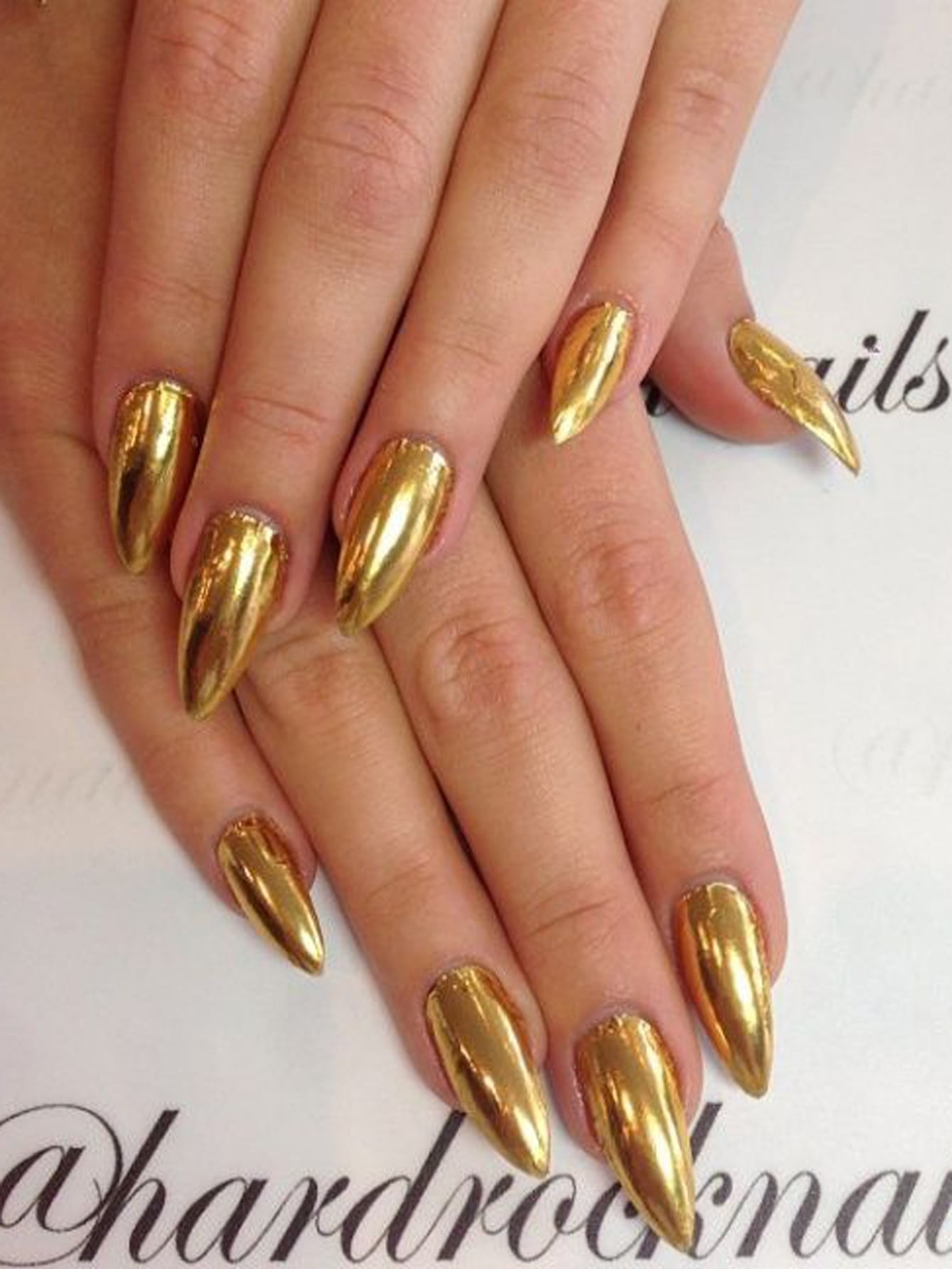 24pcs Almond Gold Solid Mirror Fake Nail False Nails Press On Nails Glue On