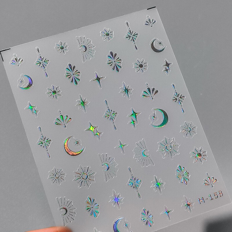 Gold and Silver Moon Nail Stickers, Gold Star Nail Decals (461)