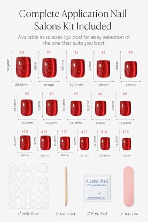 Cat Eye Press On Nails – Short Square Soft Gel False Nails, Glossy French