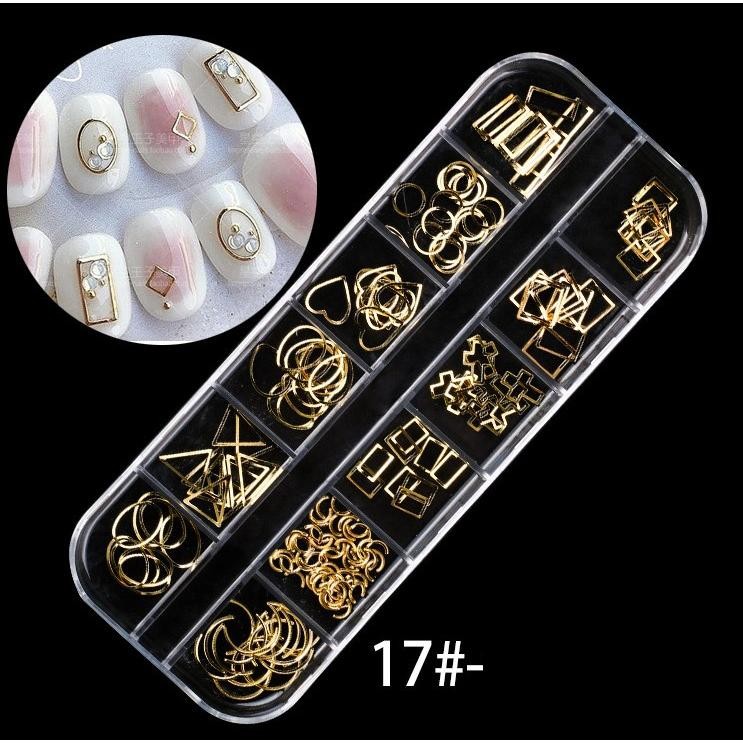 Mixed Nail Art Supplies in 12-Grid Box, Flatback Rivets & Iridescent Pearls Kit