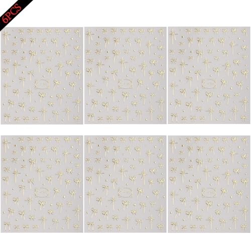 Bows Nail Art Stickers 6 Sheets 3D Self-Adhesive Valentines Nail Decals Style-7
