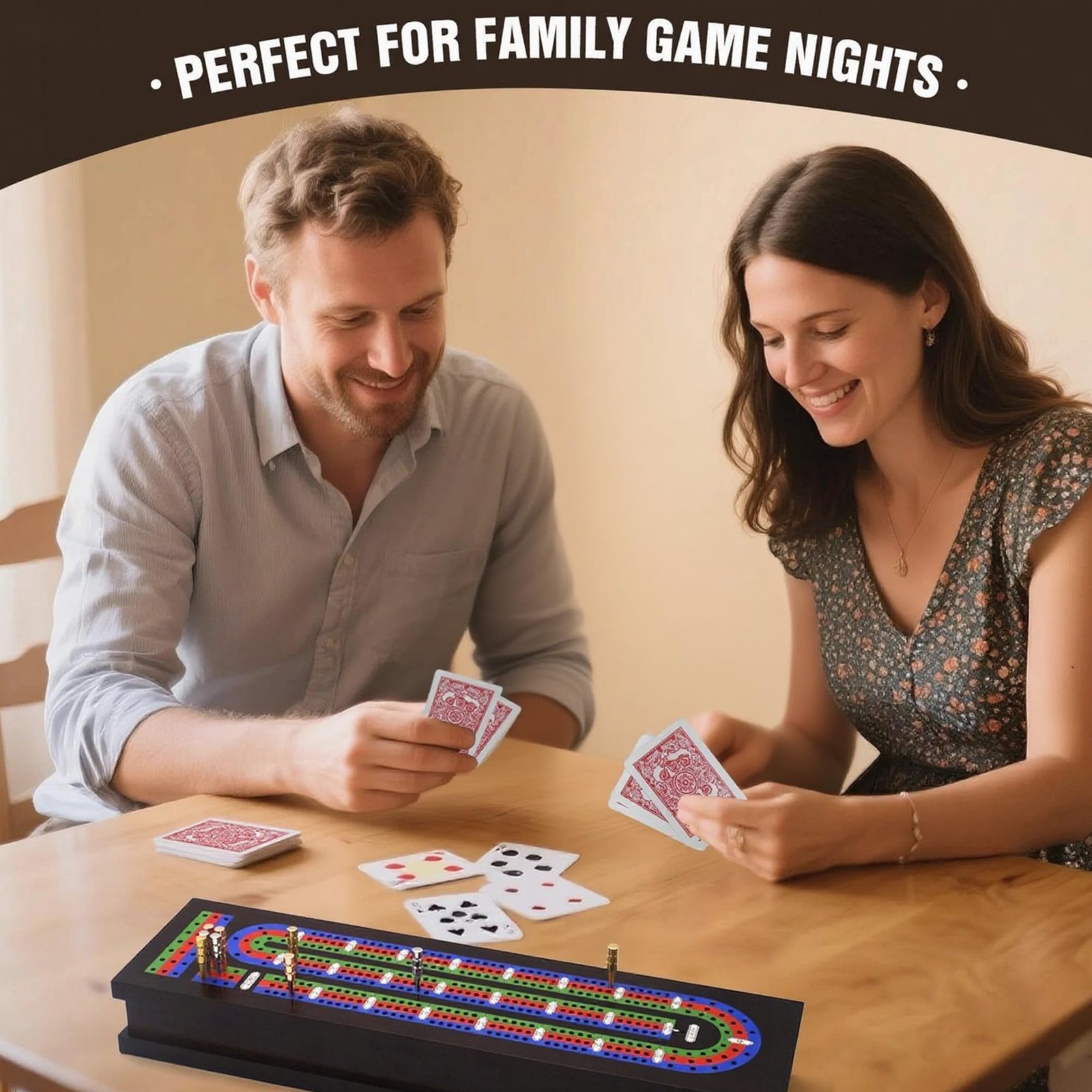 VVSBPL Wooden Cribbage Board Game Set with 15.5 x 4.5 x 2.1 inches, Brown