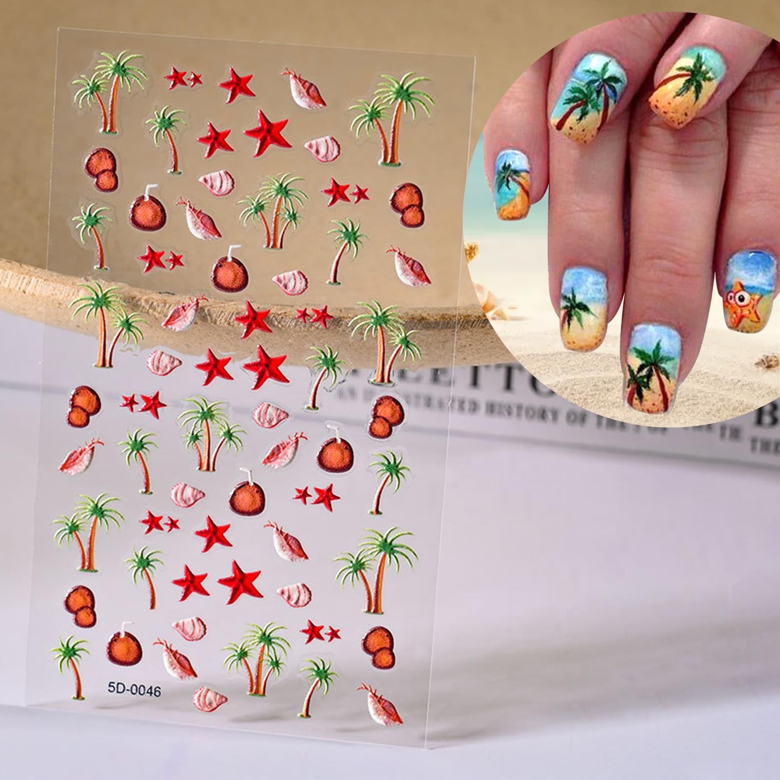 Beach Nail Stickers for Nail Art Shell Nail Decals for Women | 5D,Self Adhesive,