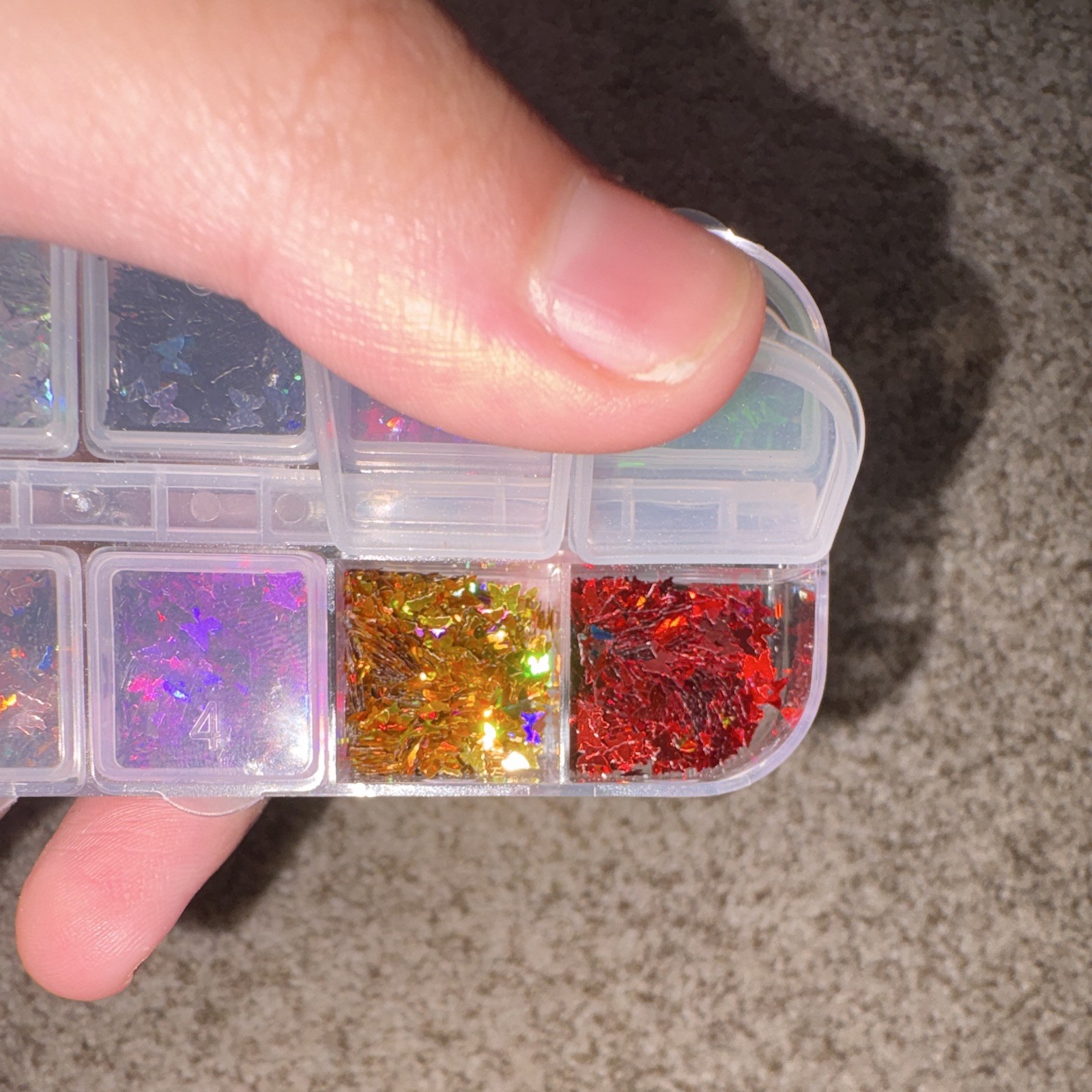 Nail Art Glitter Flakes Set, Multicolor Shiny Sparkle, Plastic Box Storage