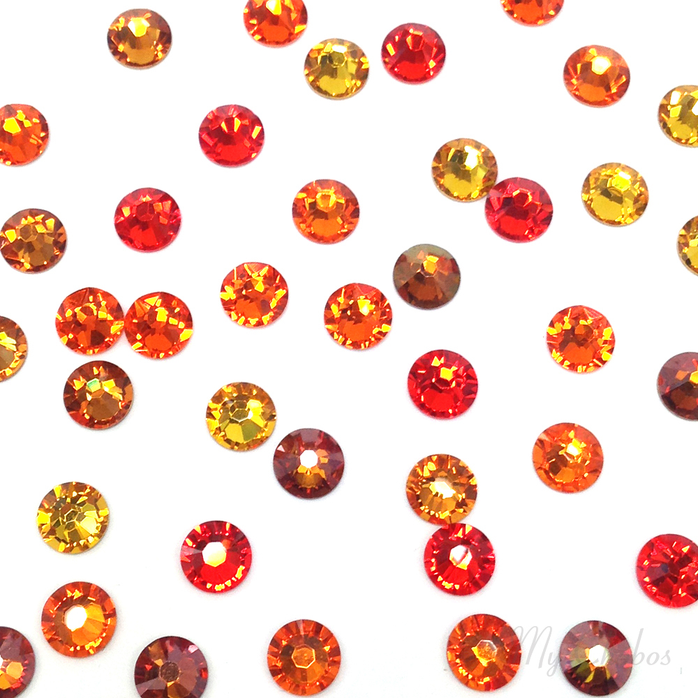 144 Swarovski 2058/2088 crystal flatbacks rhinestones ORANGE & COPPER Mix