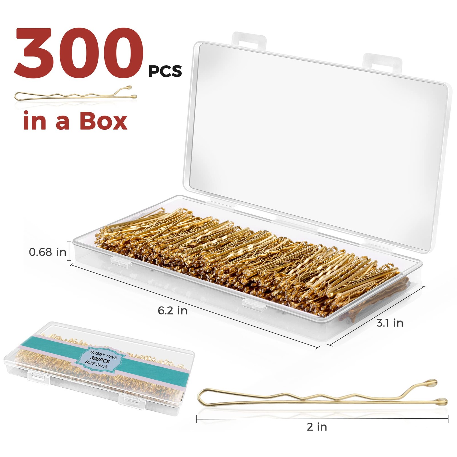 300 Pcs Bobby Pins Blonde, Hair for Women 300 Count (Pack of 1), Blonde