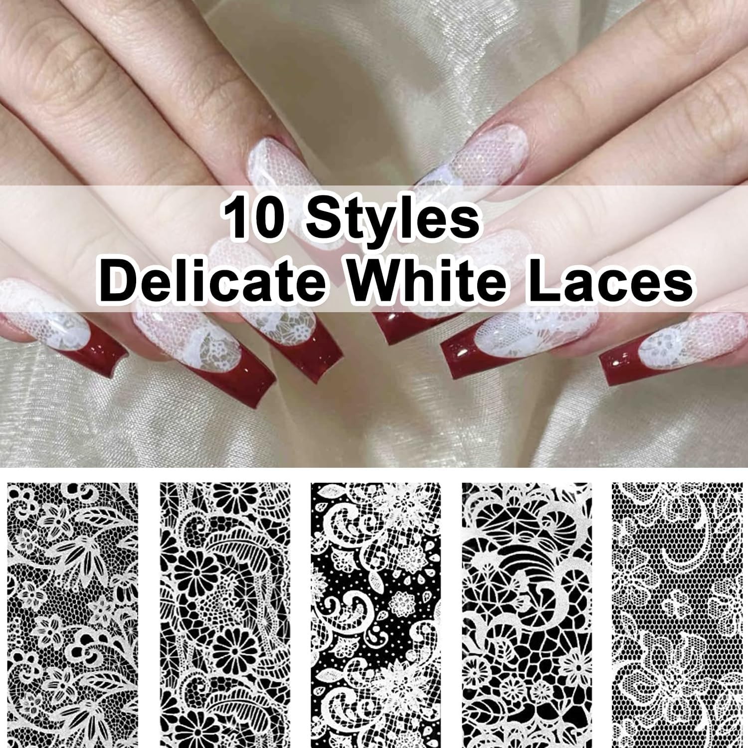 20 Rolls Lace Nail Foil Sheets, 2 Boxes Black and White Flower Nail Foils Tra…