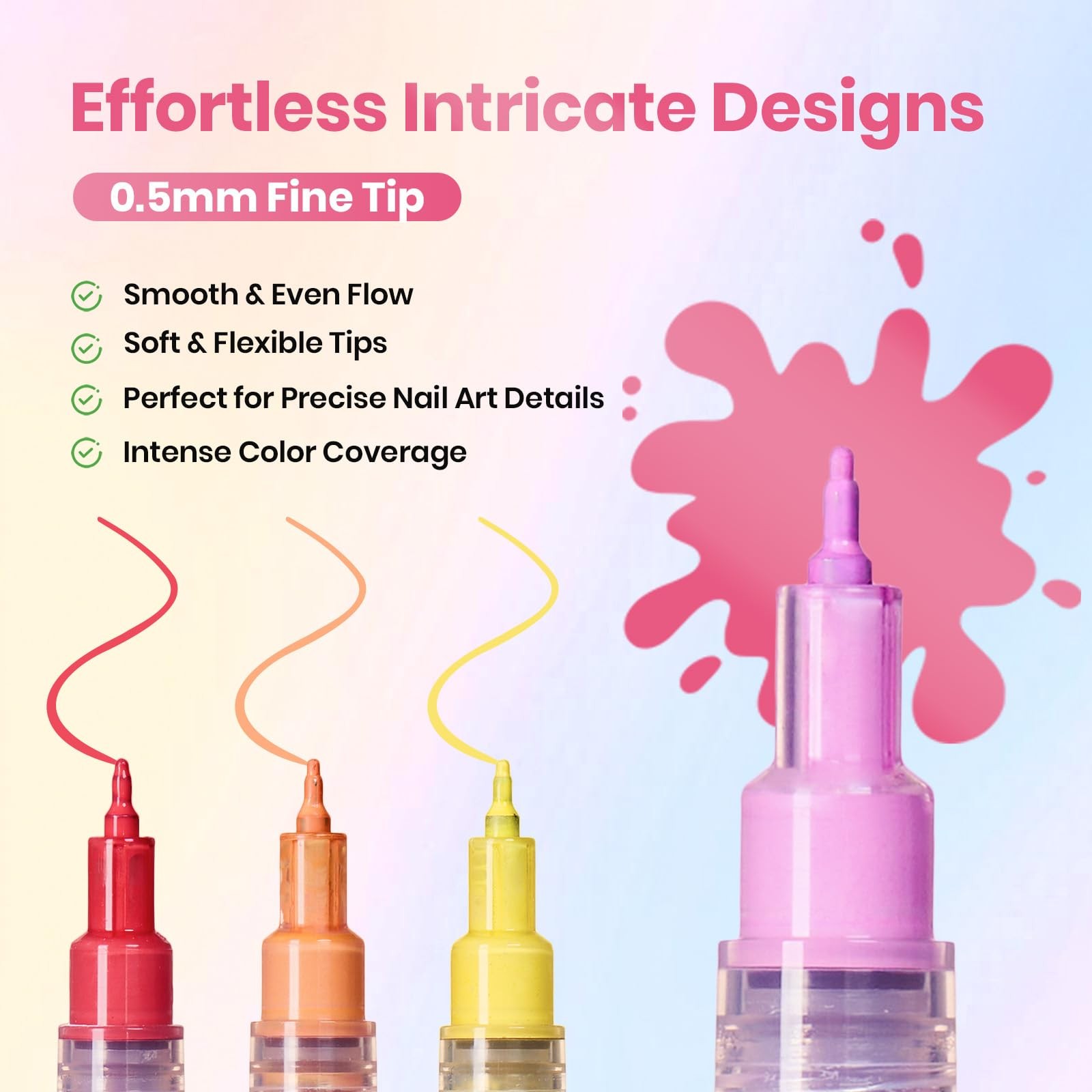 Beetles 12 Colors Nail Art Pens, 0.5mm Fine Line 12 Polish Pens