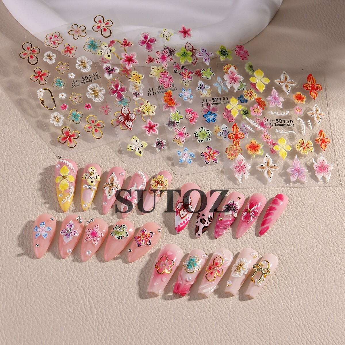 3D Hawaiian Flower Embossed Lily Hibiscus Floral Nail Art Stickers Decor NH29