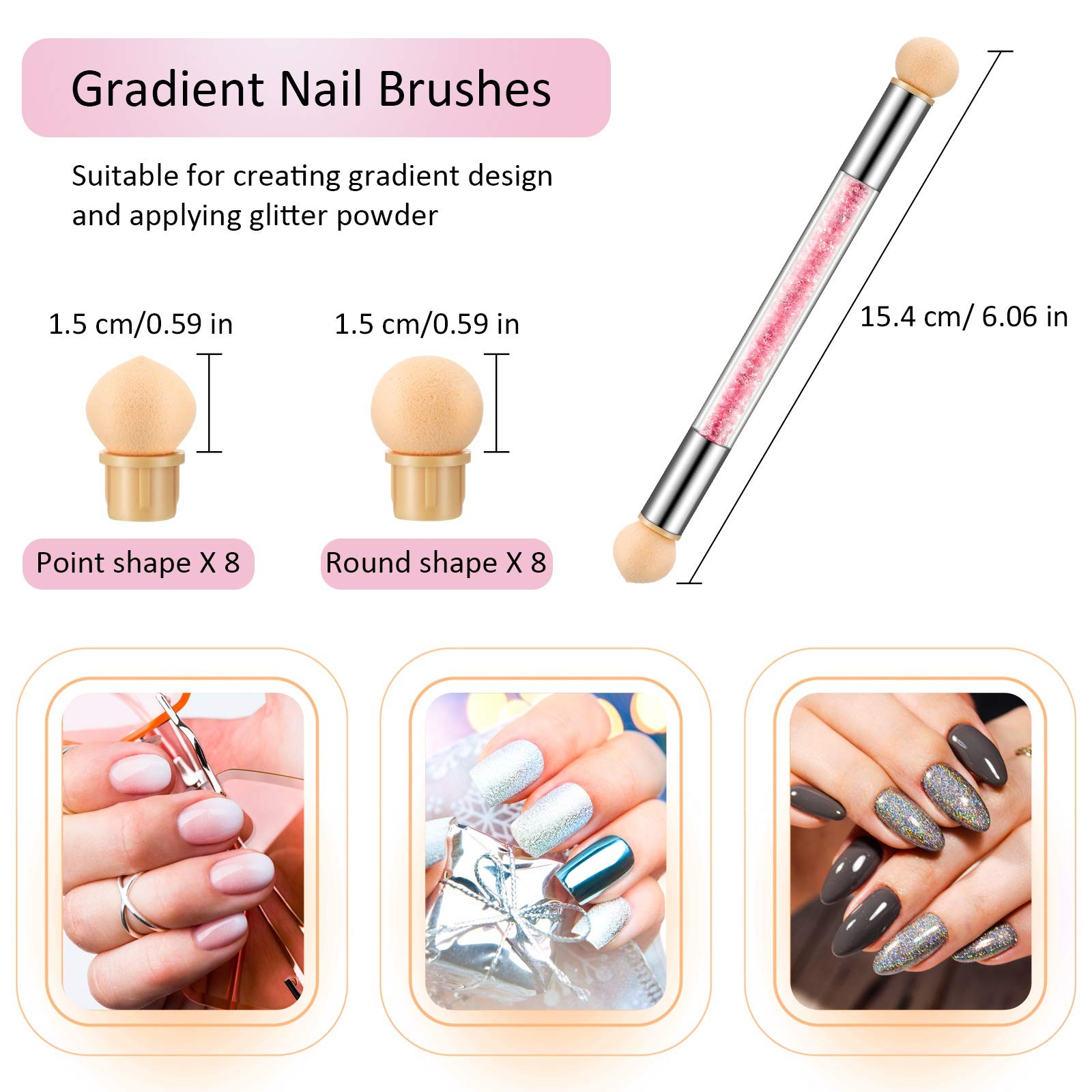 4 Pcs UV Gel Gradient Sponges Pens with 16 Pcs Replacement Head Nail Sponges