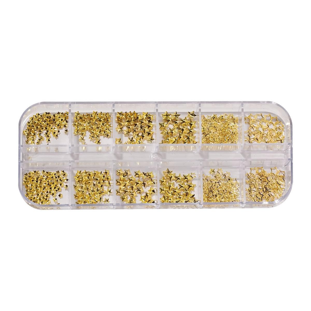 12-Grid Mixed Nail Charms Alloy Star Rivets Steel Balls for Acrylic Gel Manicure