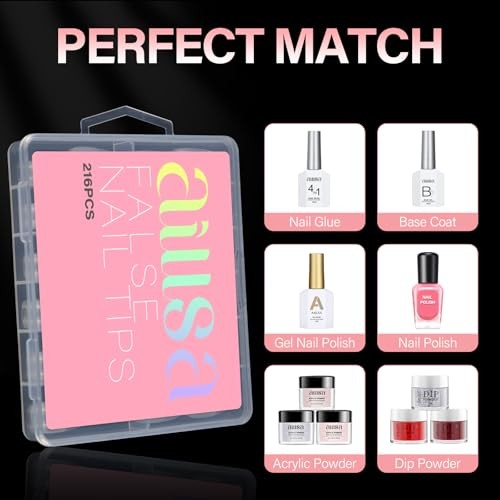 Nail Tips Full Cover Clear Gelly Nails Tips Half Matte Acrylic Long Almond
