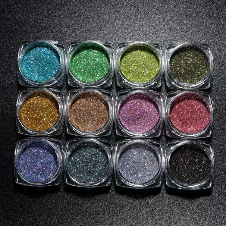 HOLOGRAPHIC UNICORN NAIL POWDER CHROME SHIMMER 12 COLOURS MIRROR GLITTER PIGMENT