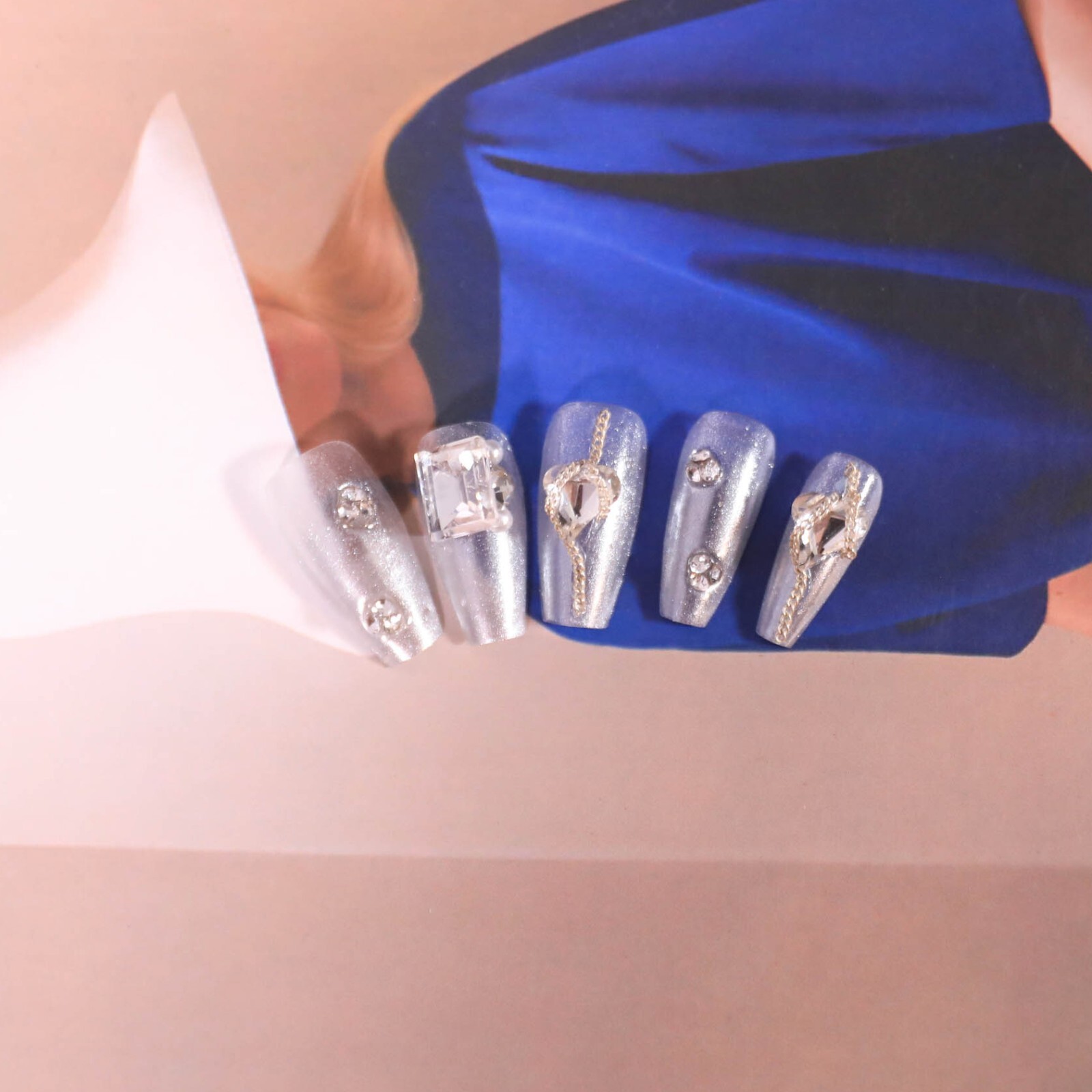 15Pcs Starry Galaxy of Shattered Diamonds Press on Nail Art By Handmade