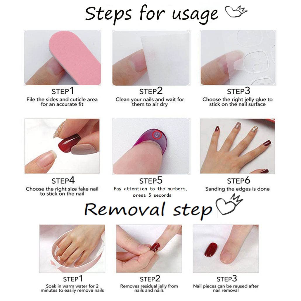 French Press on Nails Pink Medium, 3D Flower Fake Nails Acrylic