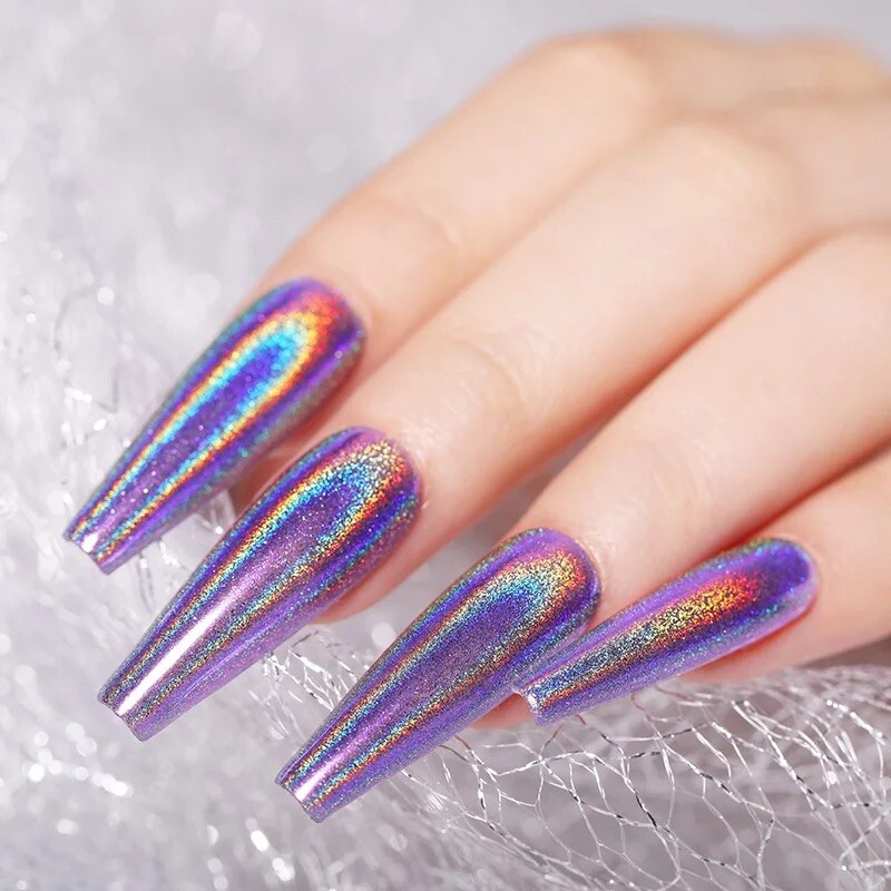 1g UNICORN NAIL CHROME GLITTER POWDER PURPLE HOLOGRAPHIC EFFECT PIGMENT UK TCL10