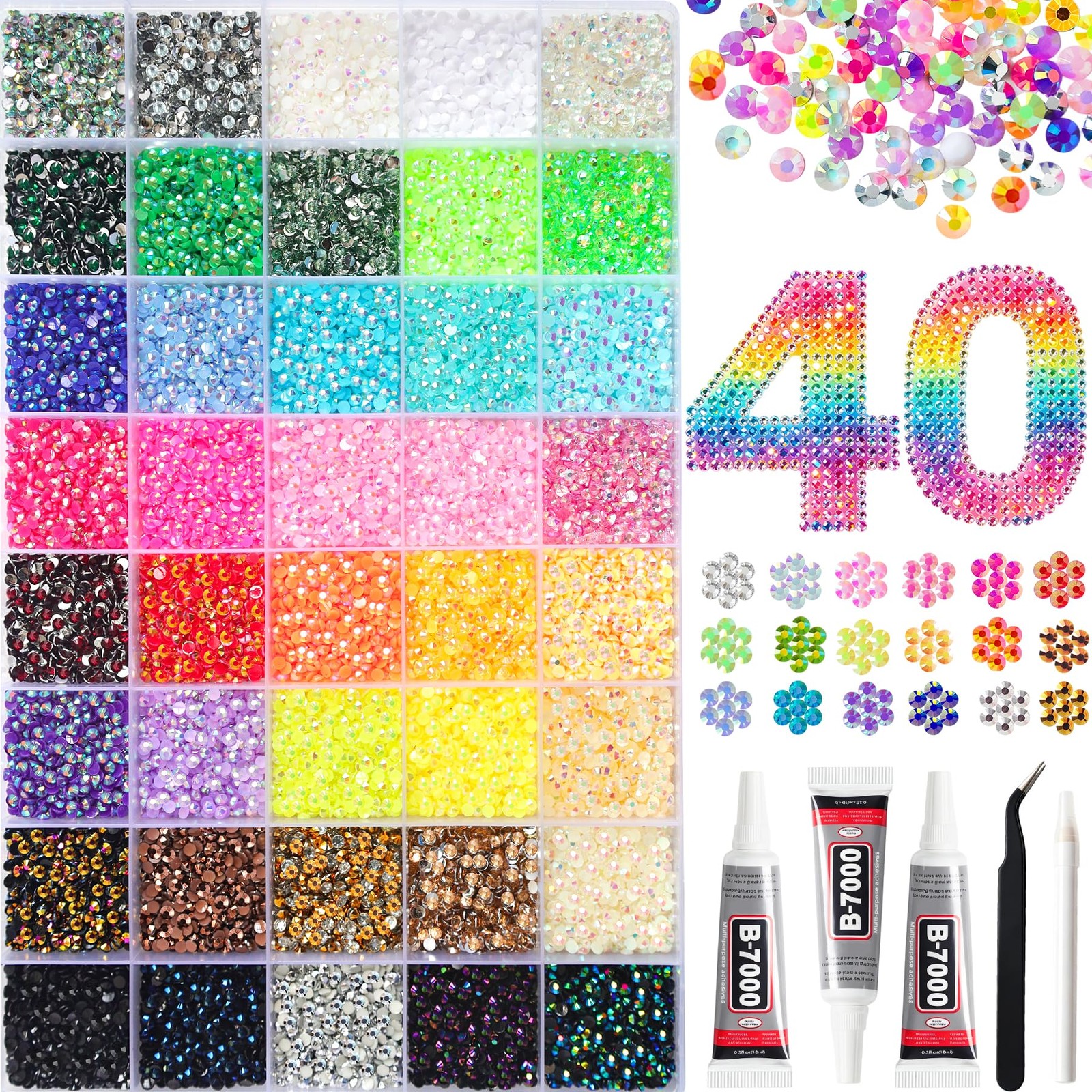 50000Pcs 40 Colors Jelly Rhinestones for Bedazzling, Multicolor 3mm Resin Fla…