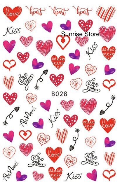 3D Nail Art Sticker Valentine Day Red Heart Love You Be Mine Decal Manicure 28